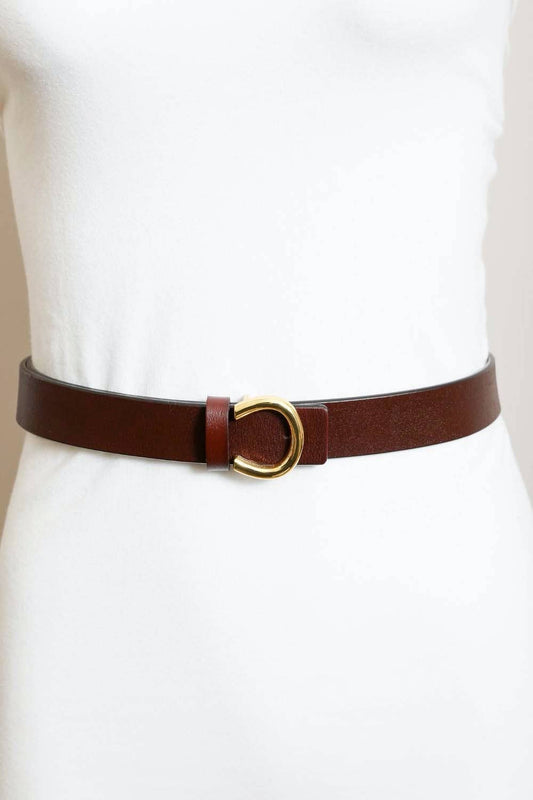 Minimalist Gold Horseshoe Belt - Brown