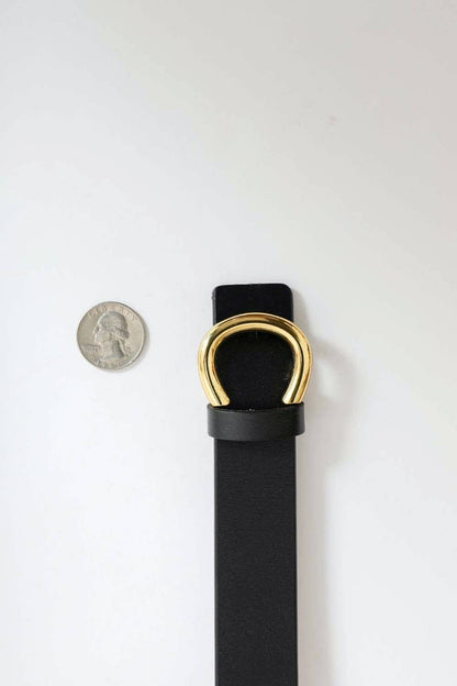 Minimalist Gold Horseshoe Belt - Black