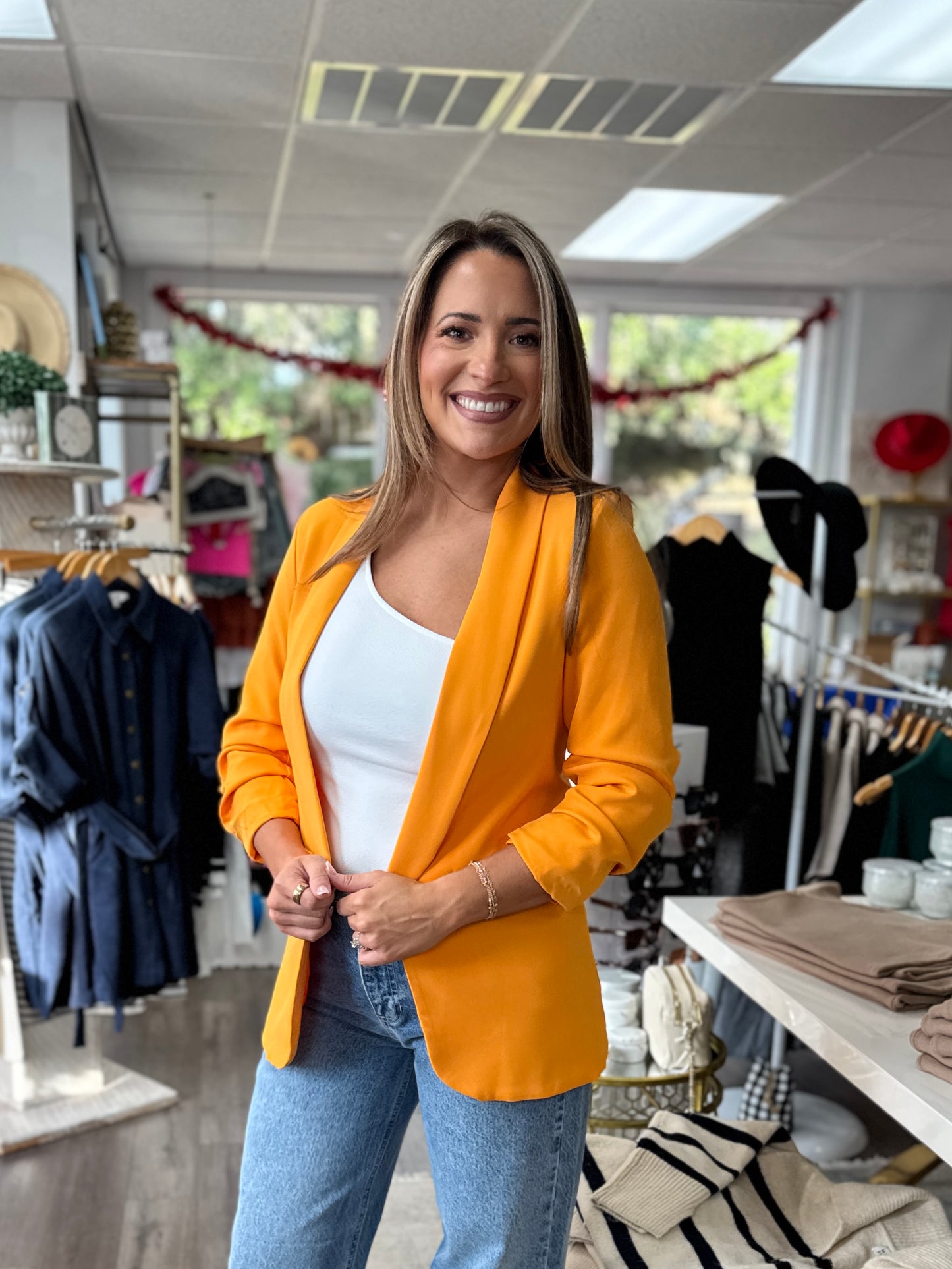 Italian Ruched Sleeve Blazer - Apricot