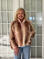 Deer Print Faux Fur Half-Zip Jacket