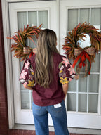 Puff Sleeve Embroidery Detail V-Neck Top - Wine