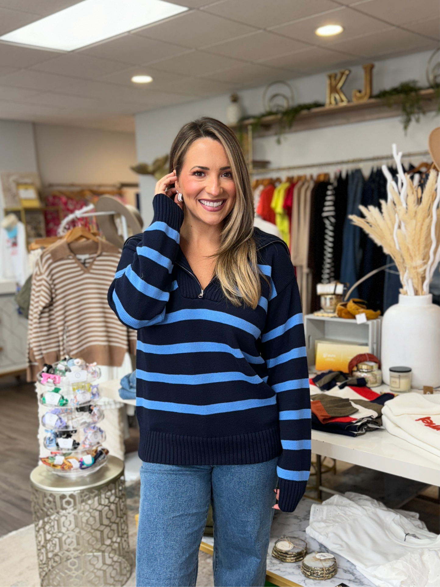 Coastal Stripe 1/4 Zip Pullover - Blue Stripe