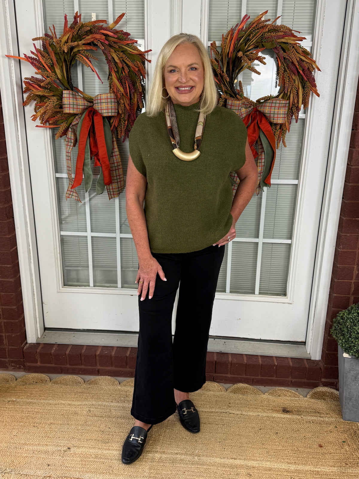 Sleeveless Mock Neck Knit Top - Olive