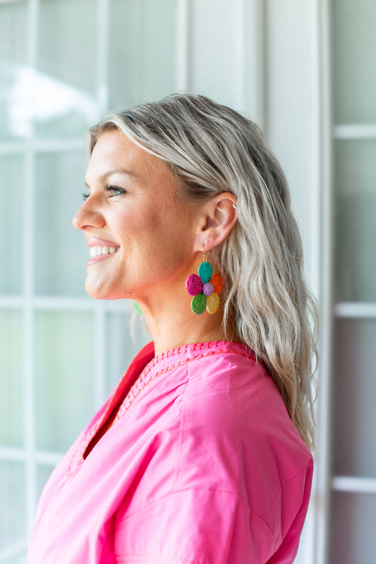 Raffia Flower Rainbow Earrings