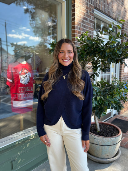 Split Front Sweater - Navy