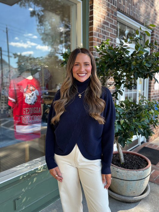 Split Front Sweater - Navy