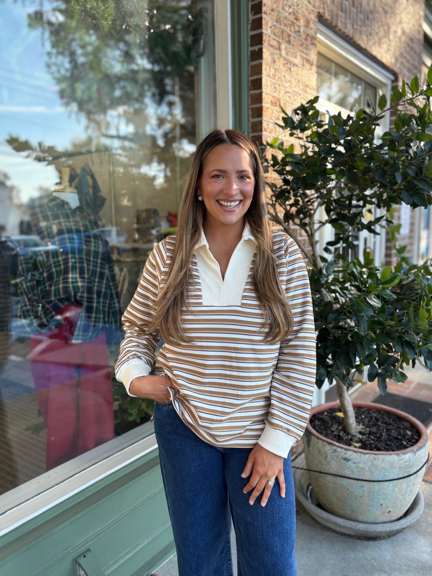 70's Striped Top - Mocha - KJ Clothier