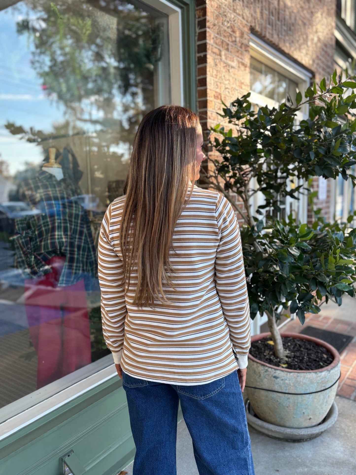 70's Striped Top - Mocha - KJ Clothier