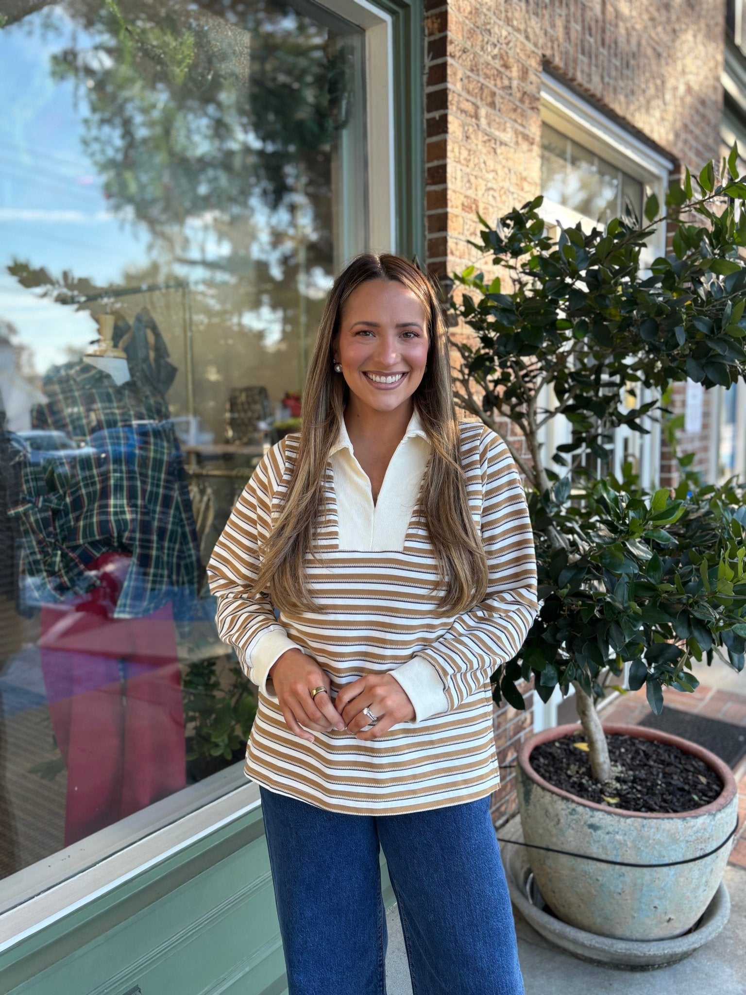 70's Striped Top - Mocha - KJ Clothier