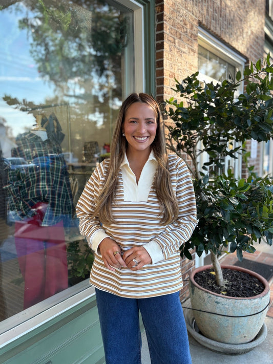 70's Striped Top - Mocha - KJ Clothier