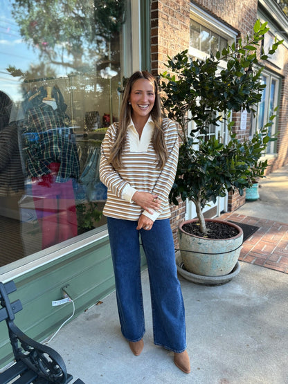 70's Striped Top - Mocha - KJ Clothier