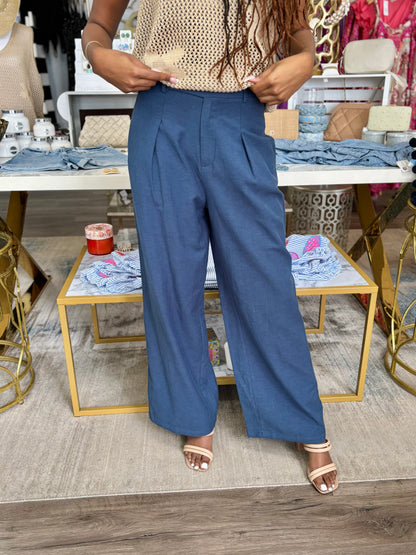 High Waist Straight Pant - Navy