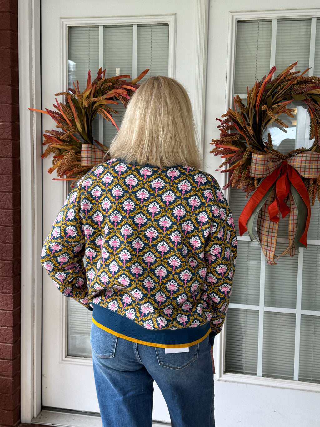 Floral Mock Neck Half Zip