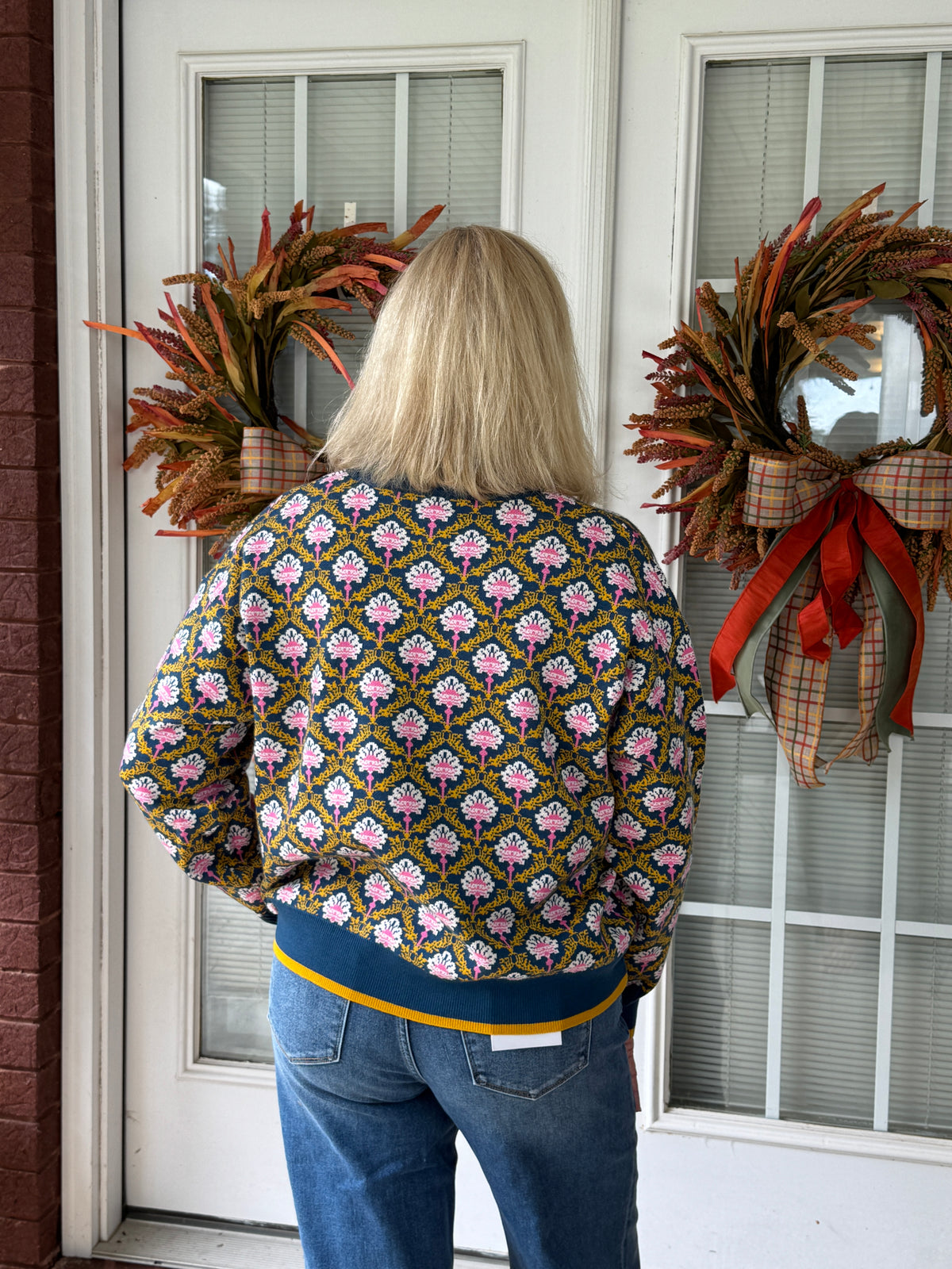 Floral Mock Neck Half Zip