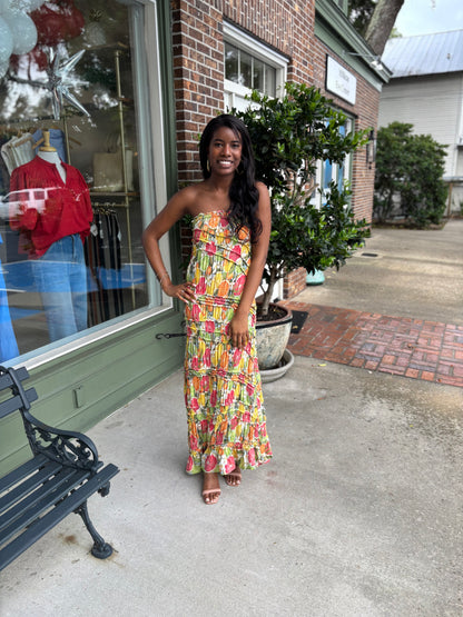 Taste of Summer Textured Strapless Dress - Fruity