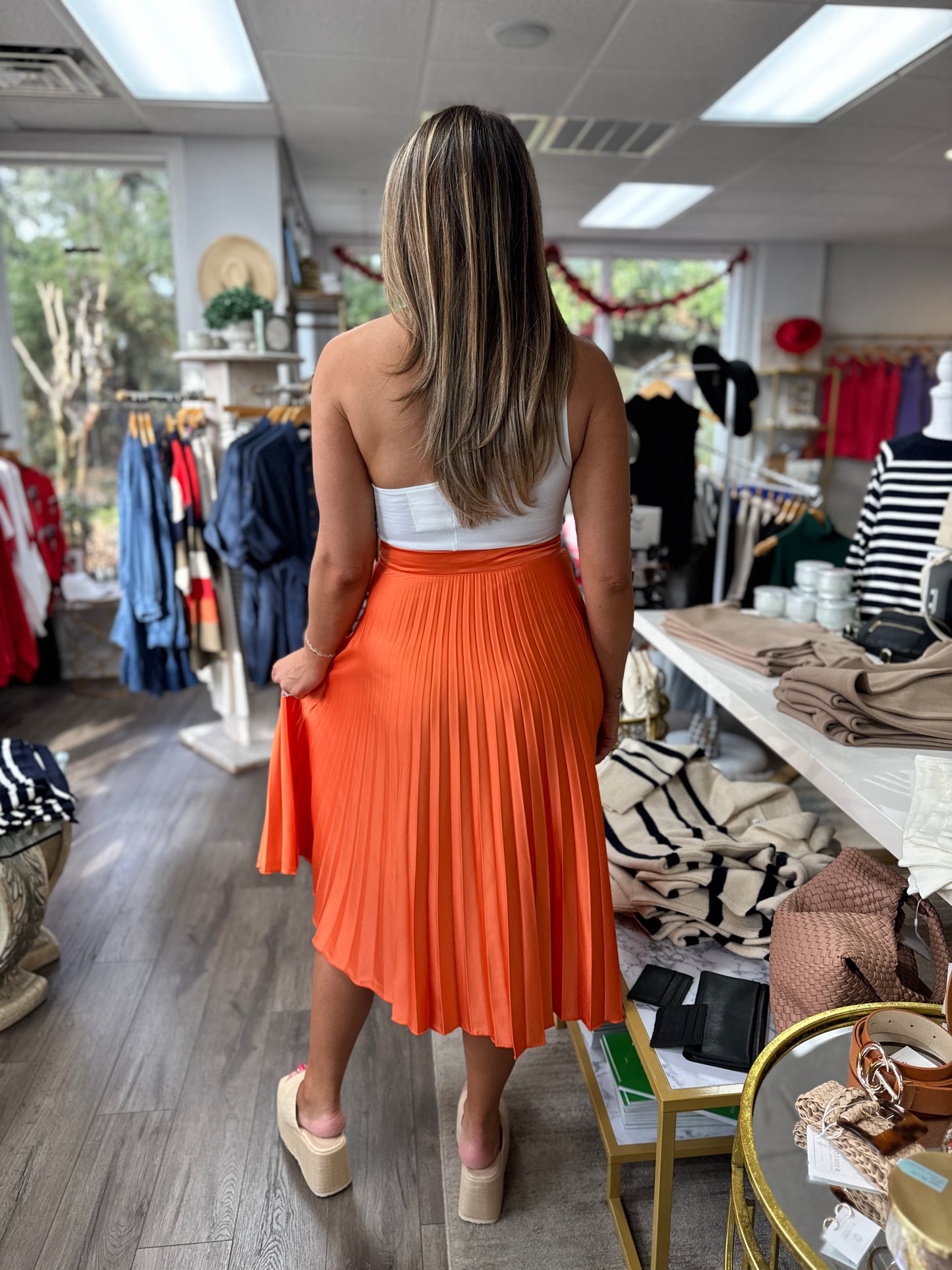 Just Peachy Pleated Skirt - Orange