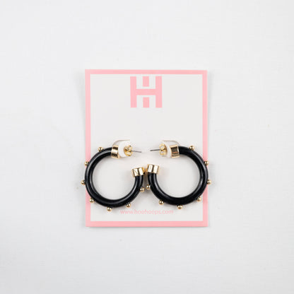 Small Acrylic Hoop Earrings - Black with Gold
