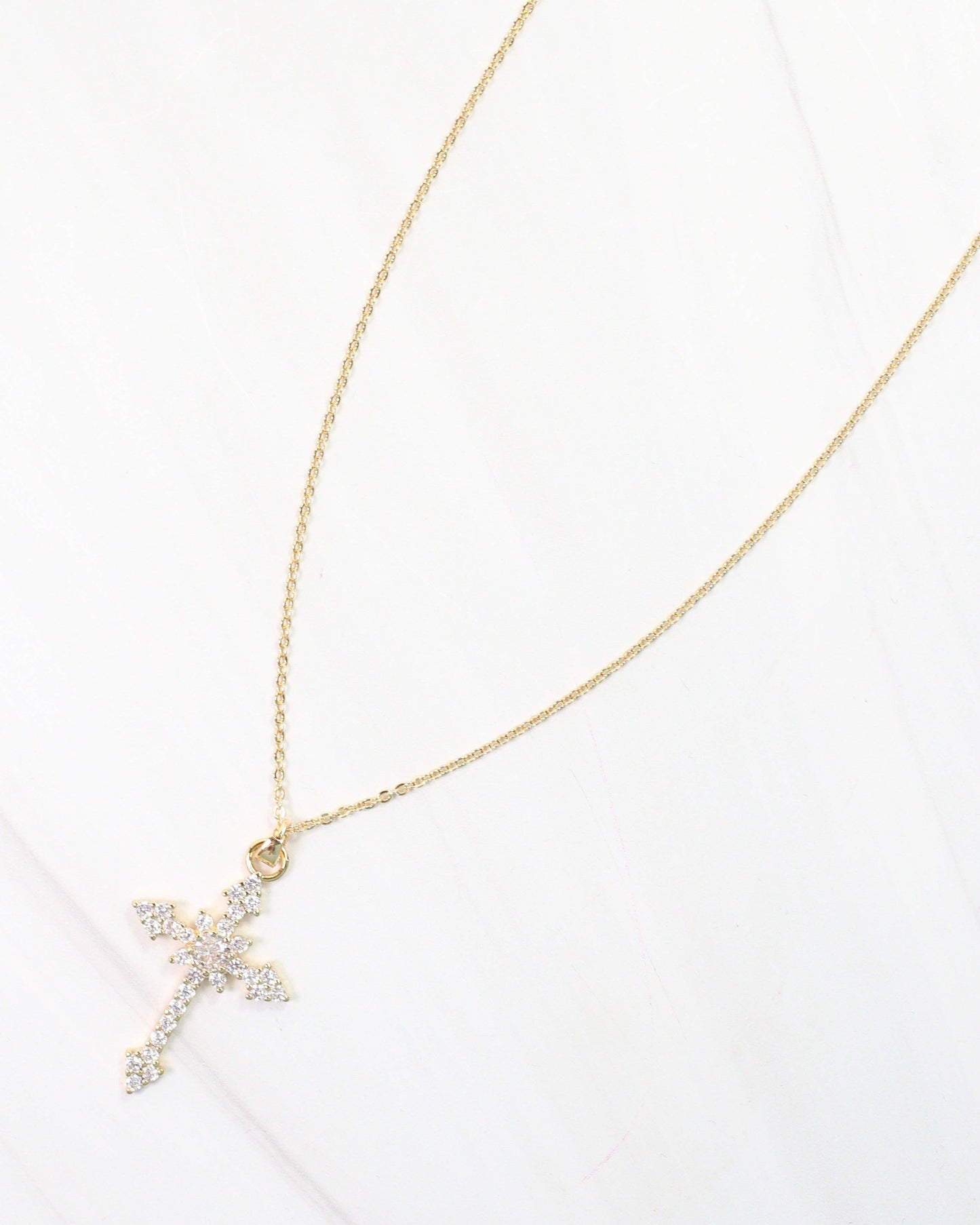 Serenity CZ Cross Necklace - Gold