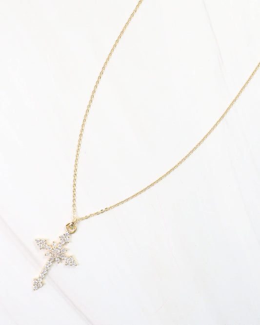 Serenity CZ Cross Necklace - Gold
