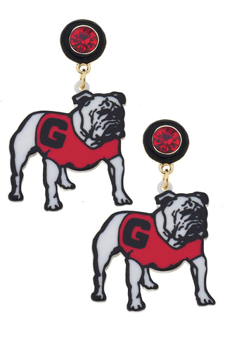 Georgia Hairy Dawg Resin Mascot Earrings in Red & Black