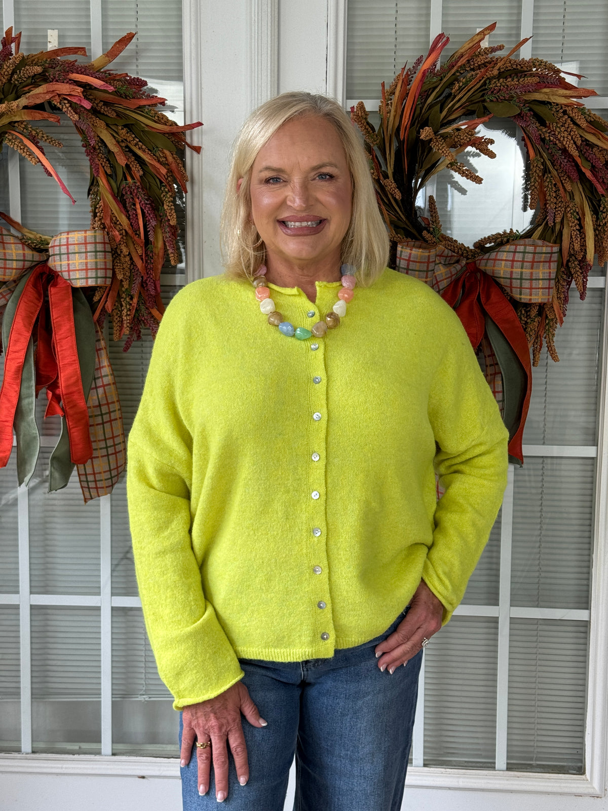 Oversized Button Down Cardigan - Citrus