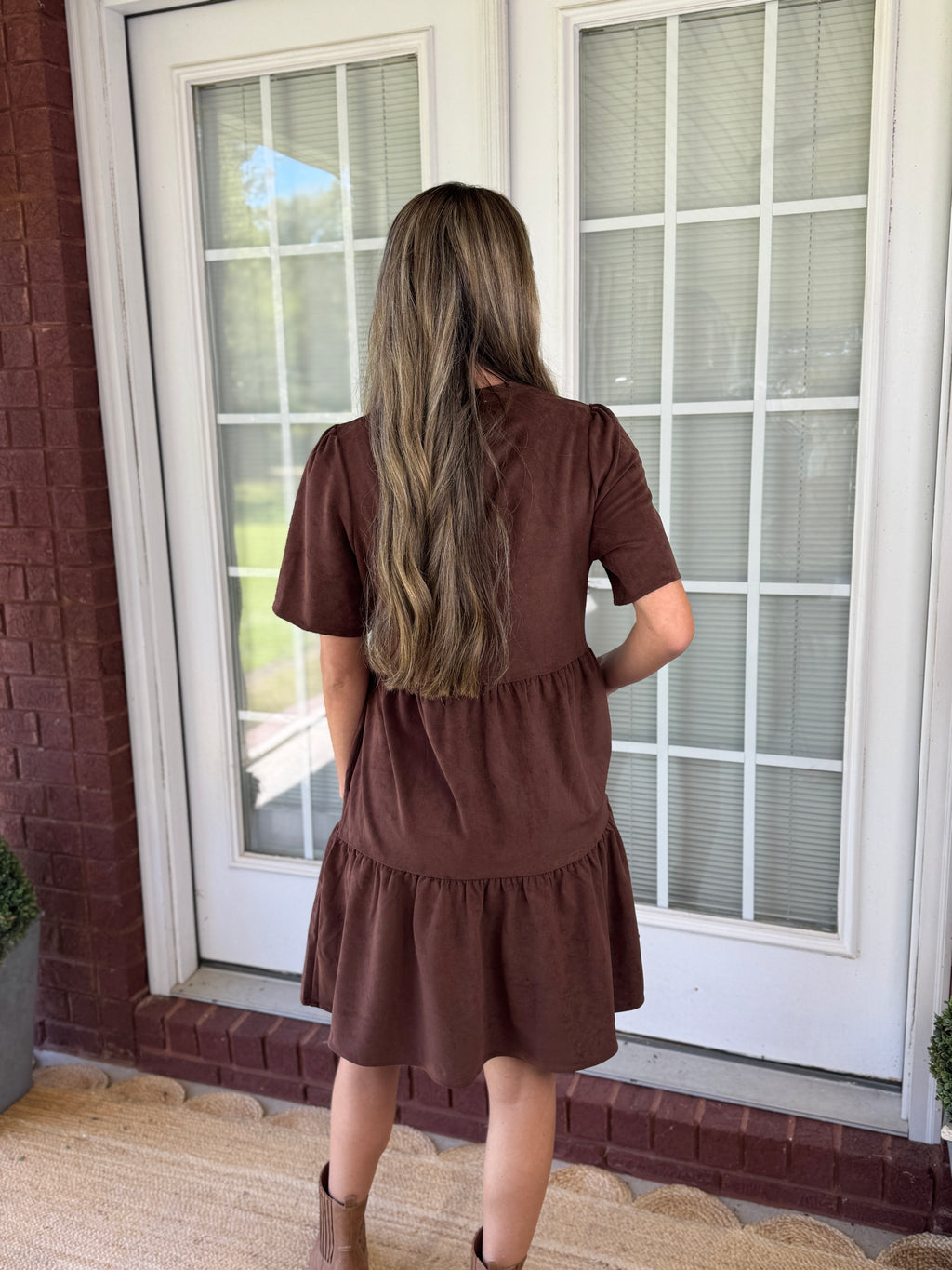 Mary Square - Adelyn Suede Dress - Espresso