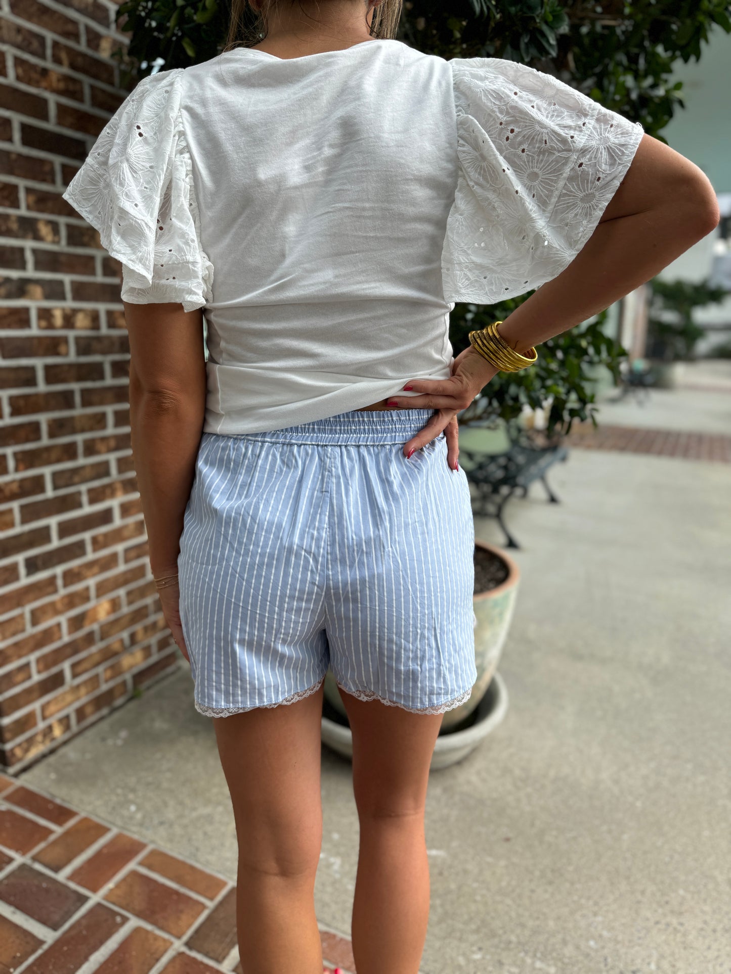 Sweet Lace Striped Shorts - Blue & White