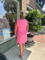 3D Floral Appliqué Sleeveless Shift Mini Dress - Bubblegum Pink