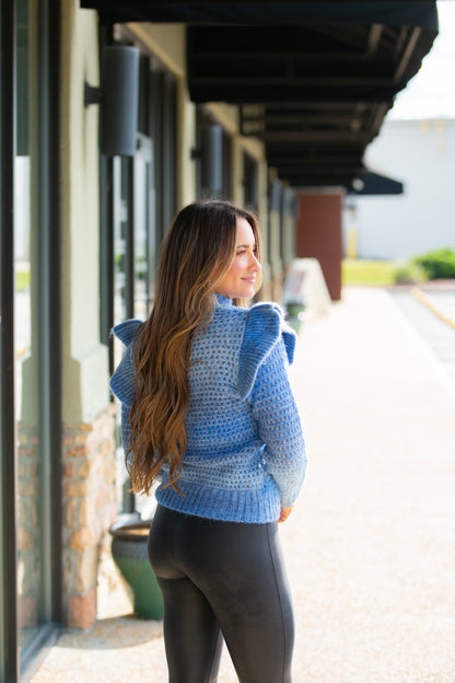 Molly Bracken - Tie Dye Ruffle Shoulder Sweater - Blue