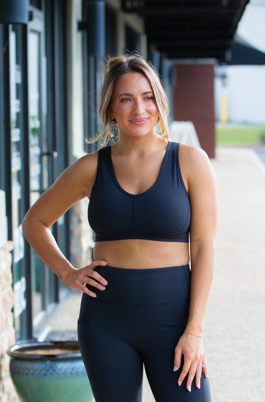 Newport Cutout Overlay Back Performance Sports Bra - Black