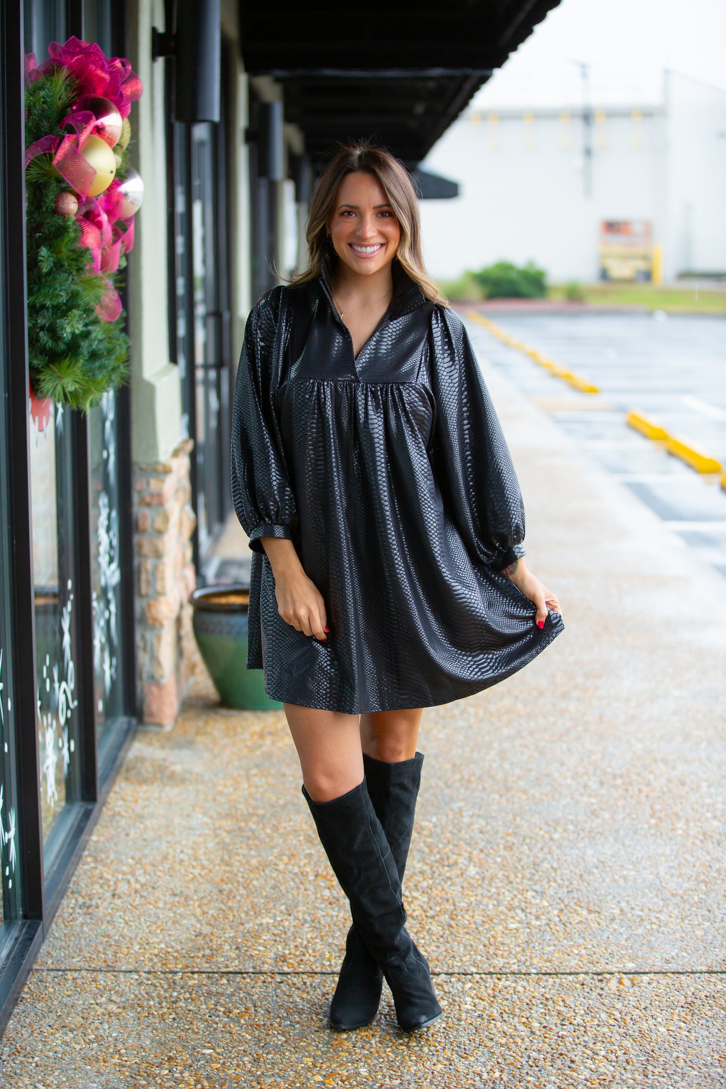 Savannah High Ruffle Collar Dress - Black Mamba