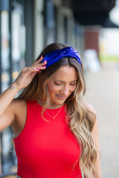 Brianna Cannon - Blue Puff Metallic Knotted Headband