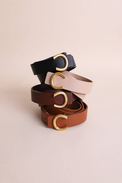 Minimalist Gold Horseshoe Belt - Brown