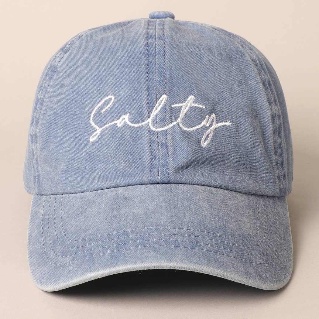 Salty Lettering Embroidery Baseball Cap - Denim Blue