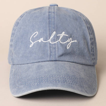 Salty Lettering Embroidery Baseball Cap - Denim Blue