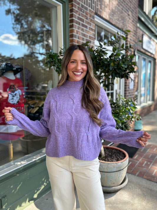 Callie Cable Knit Sweater - Lilac