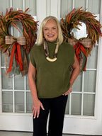 Sleeveless Mock Neck Knit Top - Olive