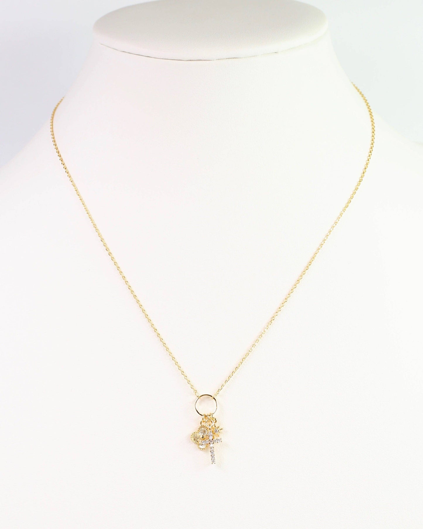 Cassel Cross and Clover Charm Necklace - Gold