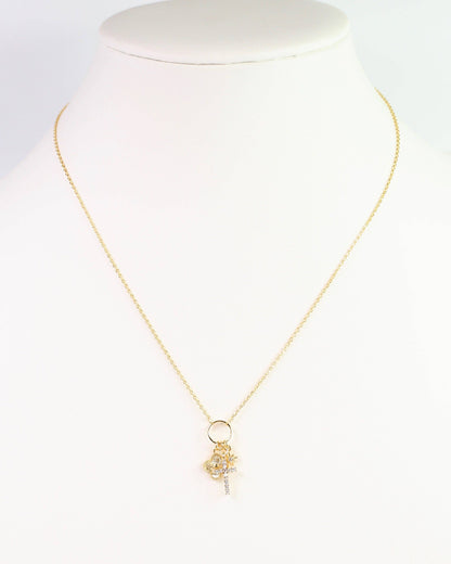 Cassel Cross and Clover Charm Necklace - Gold