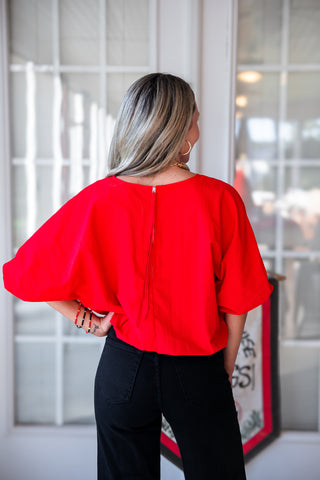 End Zone Bubble Hem Top - Red