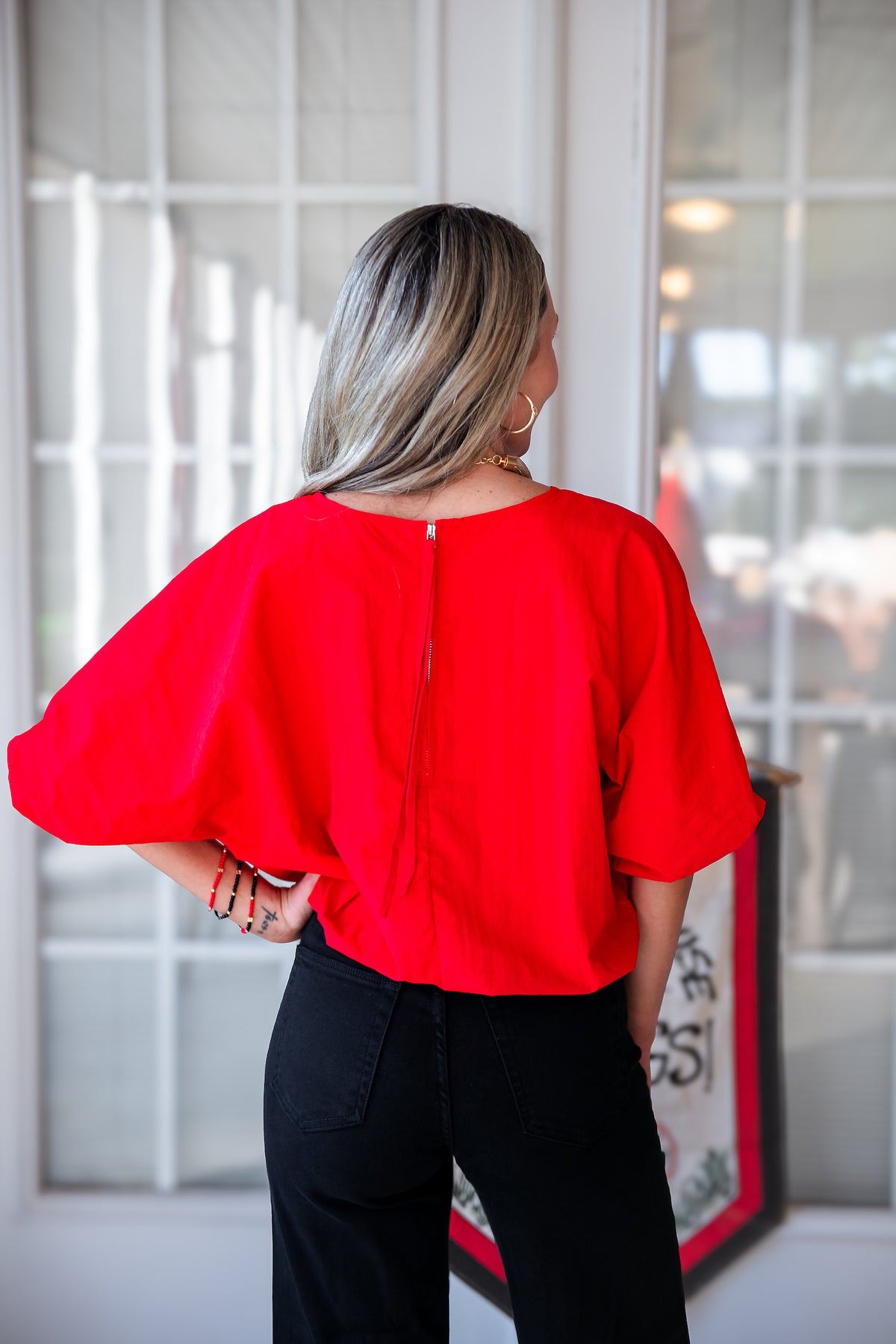 End Zone Bubble Hem Top - Red