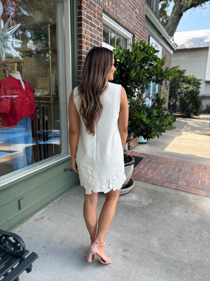 3D Floral Appliqué Sleeveless Shift Mini Dress