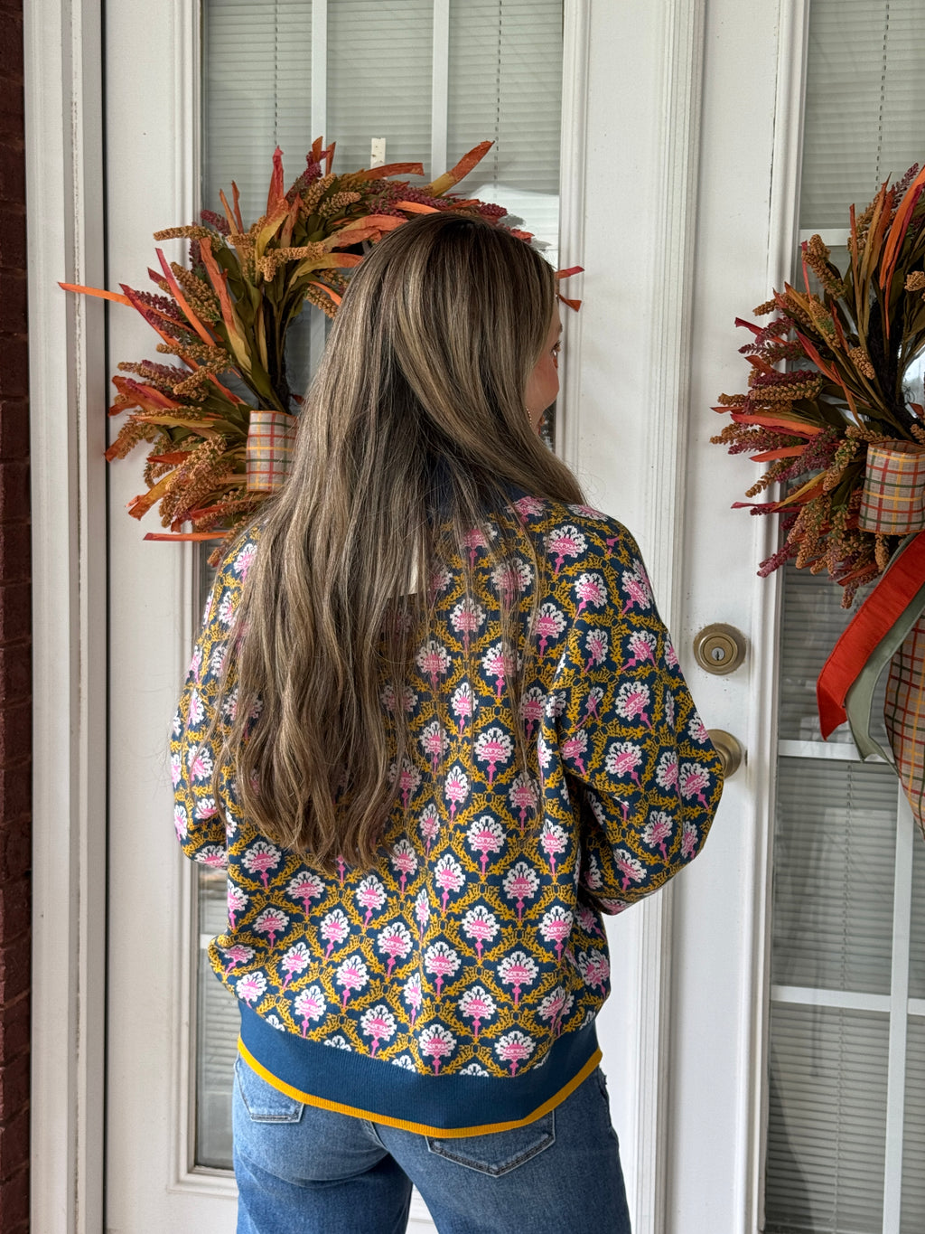 Floral Mock Neck Half Zip
