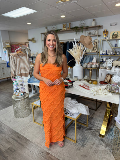 All The Details Strapless Maxi Dress - Orange