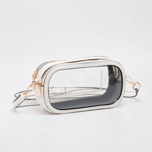 Game Day Stadium Clear Oval Crossbody Bags: White
