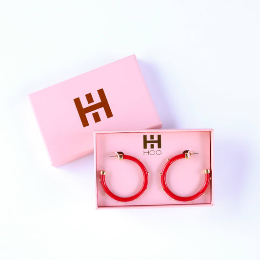Lightweight Large Hoop Earrings - Red with Gold