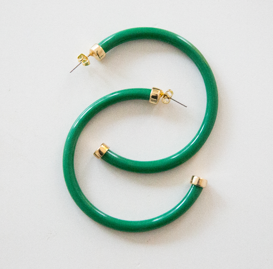 Lightweight Large Hoop Earrings - Kelly Green
