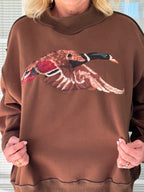 Mallard Fully Embroidered Mock-Neck Sweatshirt - Brown