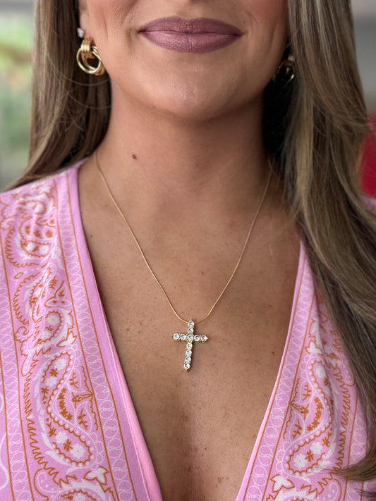 CHANSUTTPEARLS - XL Diamond Cross Necklace - Gold