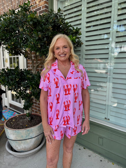 Show Me Your MuMu - Sunday Morning PJ Set - Pink Lobster Jersey
